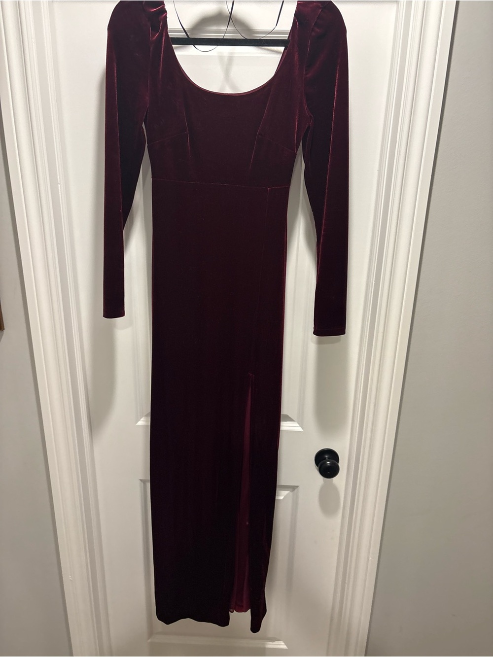 BHLDN Long Sleeve Velvet Maxi Dress in Burgundy